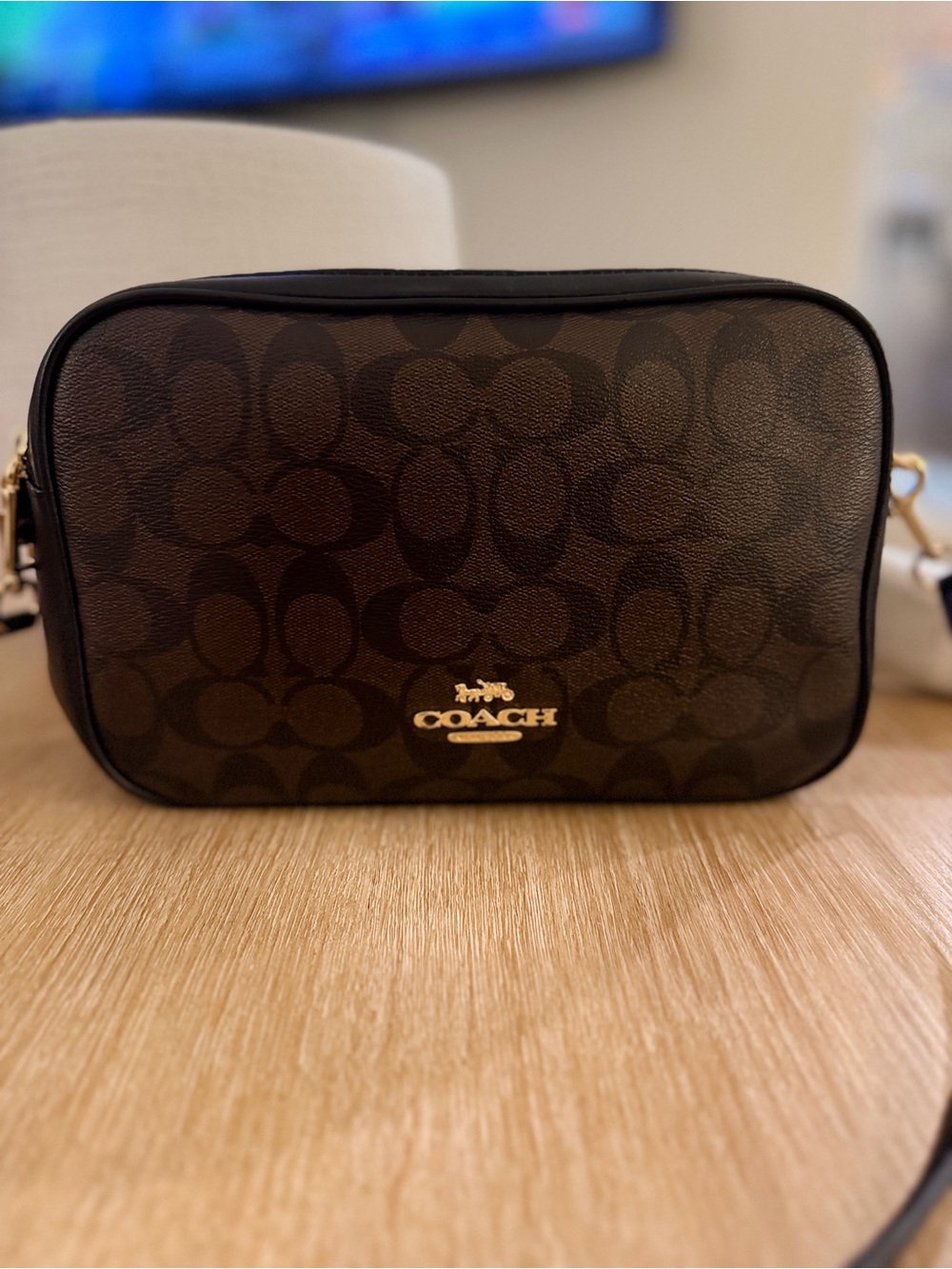 Coach Camera Brown Signature Canvas Crossbody with Gold Logo